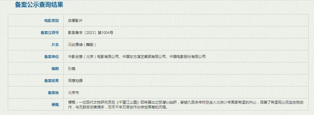 舞剧电影《只此青绿》立项 致敬中国优秀传统文化