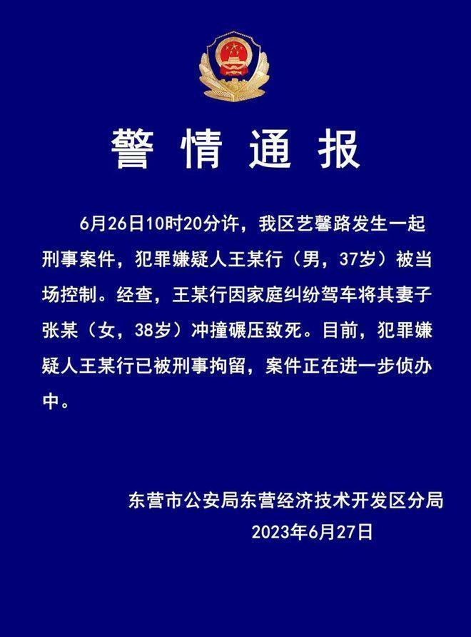 山东一男子驾车反复碾压其妻致死 警方通报