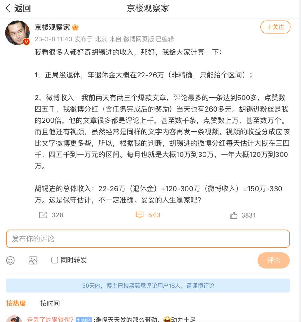 退休的胡锡进靠什么赚钱