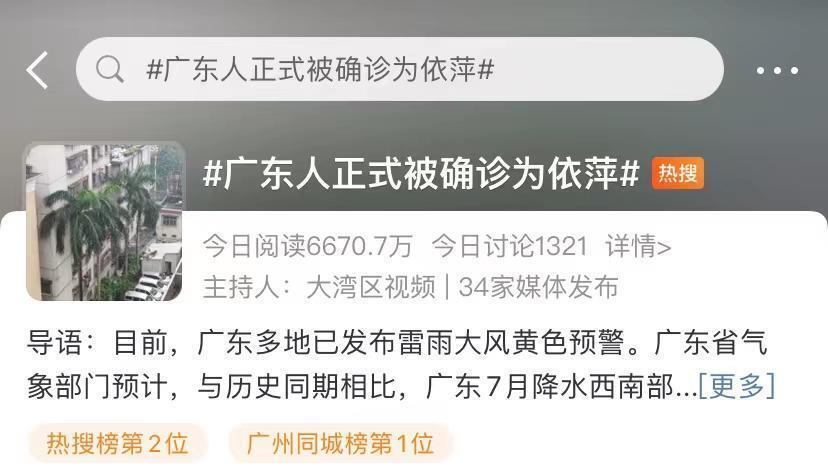 广东人正式被确诊为依萍，网友：广东的雨，依萍看了都得改天要钱