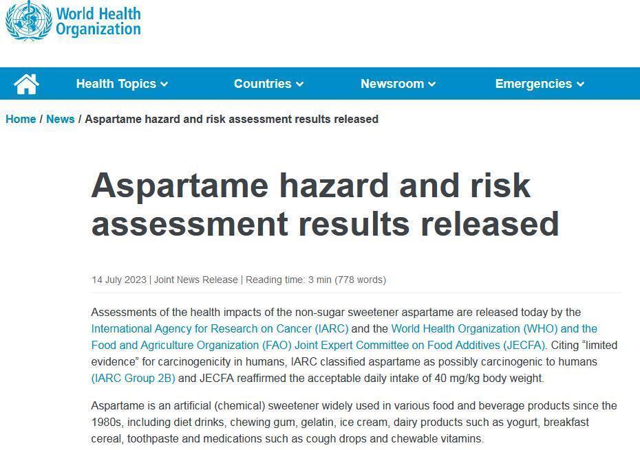 世卫组织：阿斯巴甜可能致癌，一天喝9罐汽水会超安全限制