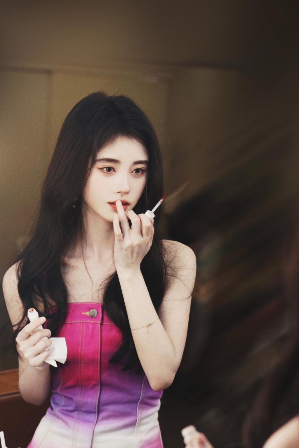 鞠婧祎穿抹胸裙露香肩 肤白貌美娇艳动人