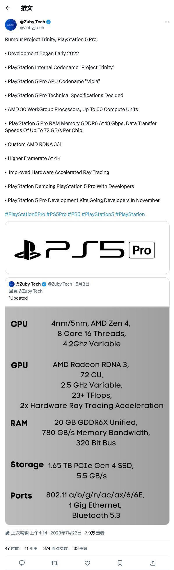 性能翻番，索尼 PS5 Pro 游戏主机关键规格曝光