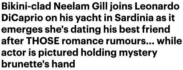 莱昂纳多与模特尼拉姆度假，澄清没有恋爱关系，只是好朋友