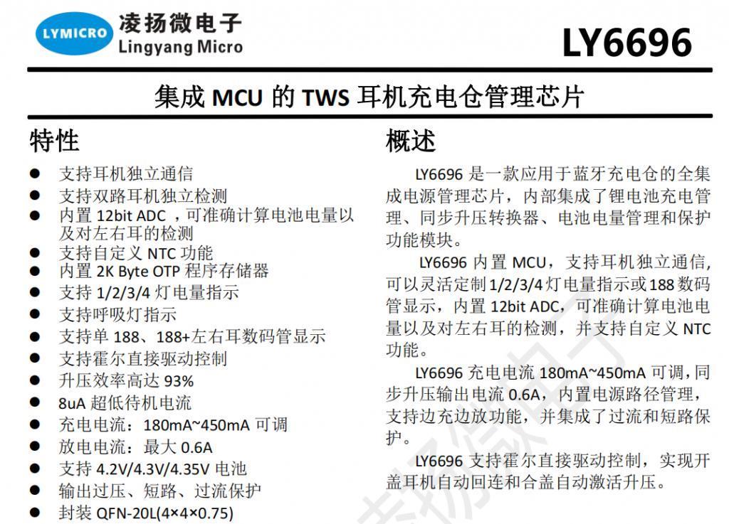 凌扬微电子携手谷雨半导体新推出11款TWS充电仓管理芯片