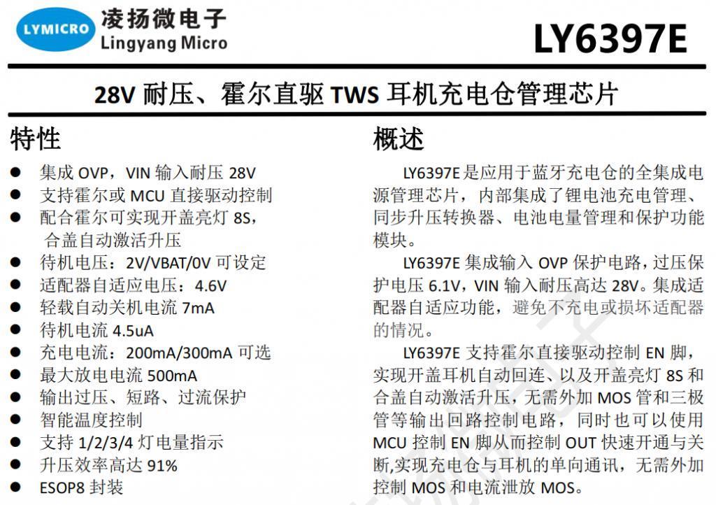 凌扬微电子携手谷雨半导体新推出11款TWS充电仓管理芯片