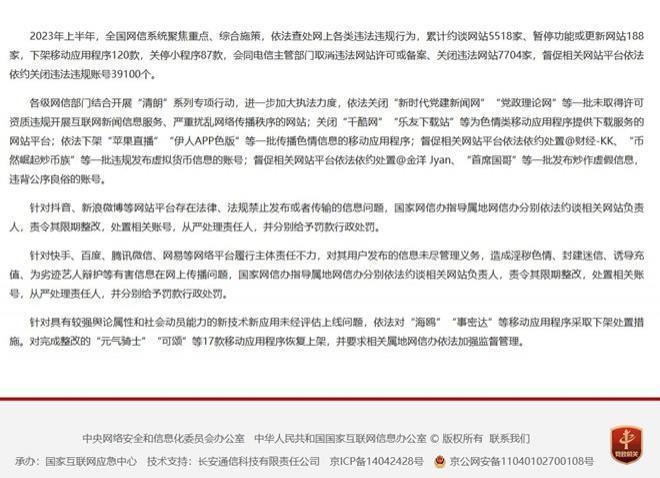2023上半年5518家网站被约谈