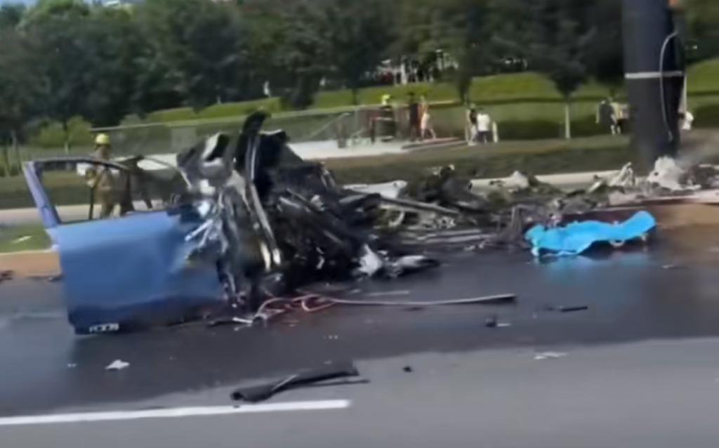 蔚来ES8撞击起火，车身解体，驾驶员当场身亡