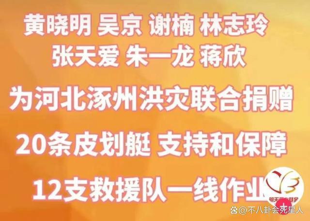 众星驰援涿州：黄晓明吴京捐20条皮划艇，捐20万被嫌少