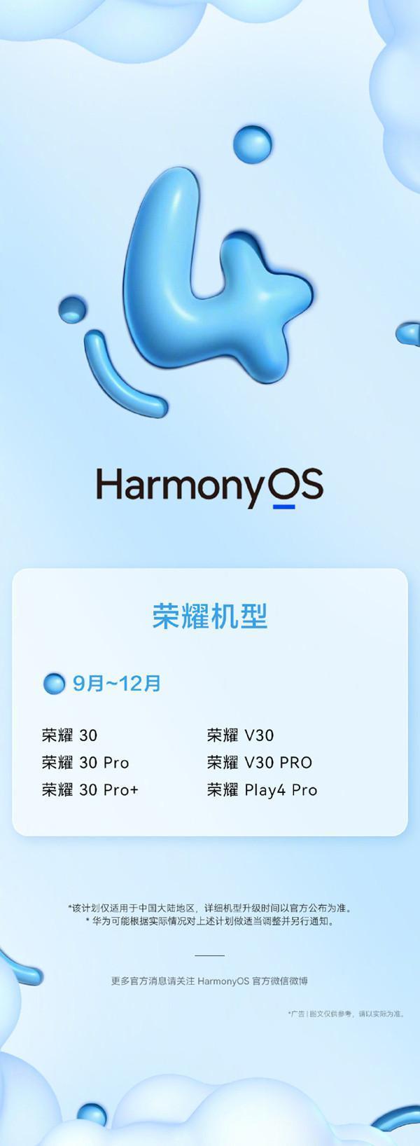 荣耀6款机型将支持HarmonyOS 4升级 9月-12月开启