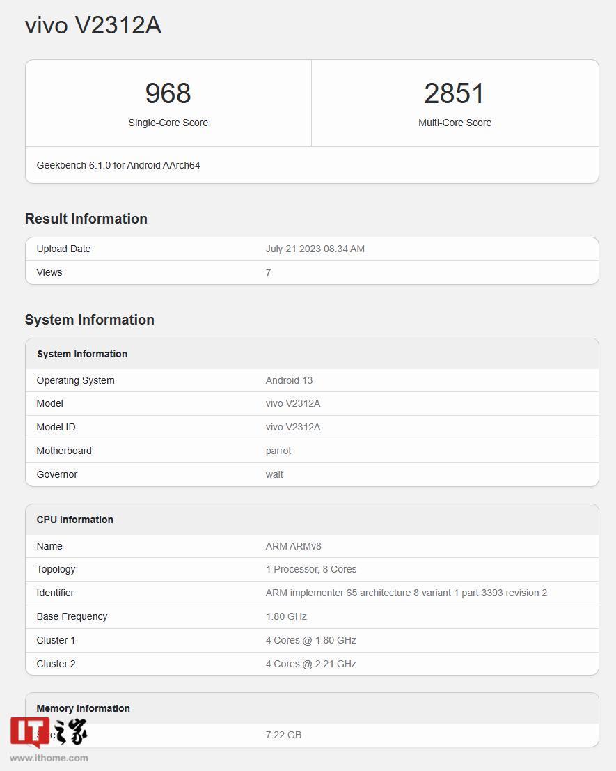 vivo 手机新品现身 Geekbench,搭载高通骁龙 6 Gen1 芯片