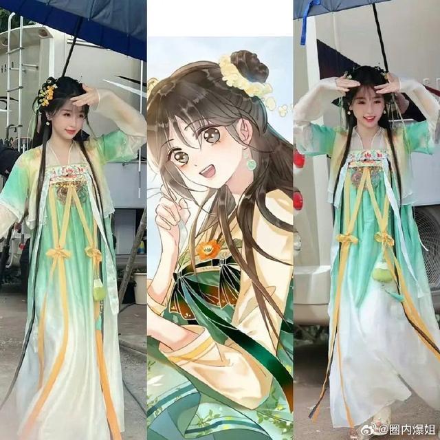 虞书欣青绿色古装造型释出 头扎双丸子青春可爱