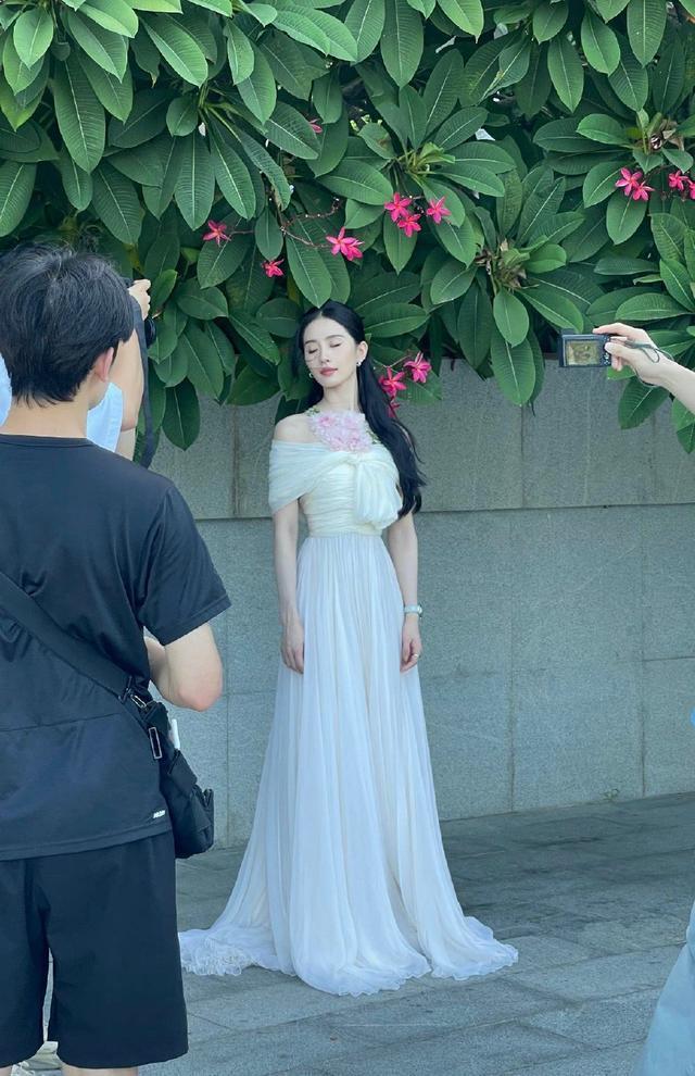 刘诗诗化身温婉花仙子 穿白裙戴粉花优雅清丽