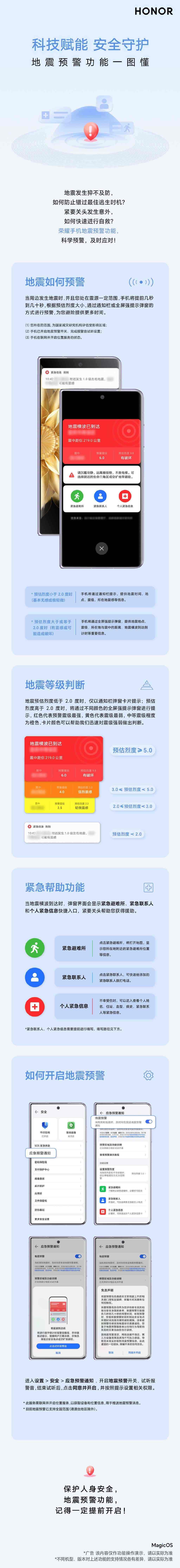 荣耀手机地震预警功能全国范围内开通，烈度高于2.0全屏弹窗