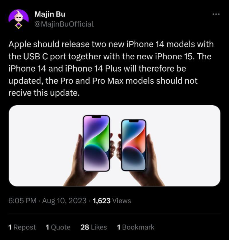 消息称苹果今年还将推出 USB-C 款 iPhone 14 机型