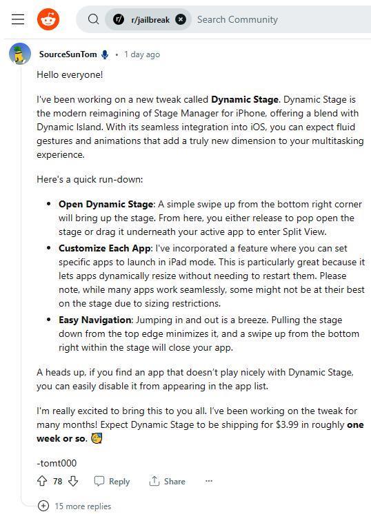 开发者为iPhone系列手机带来越狱插件：类“灵动岛”式分屏功能
