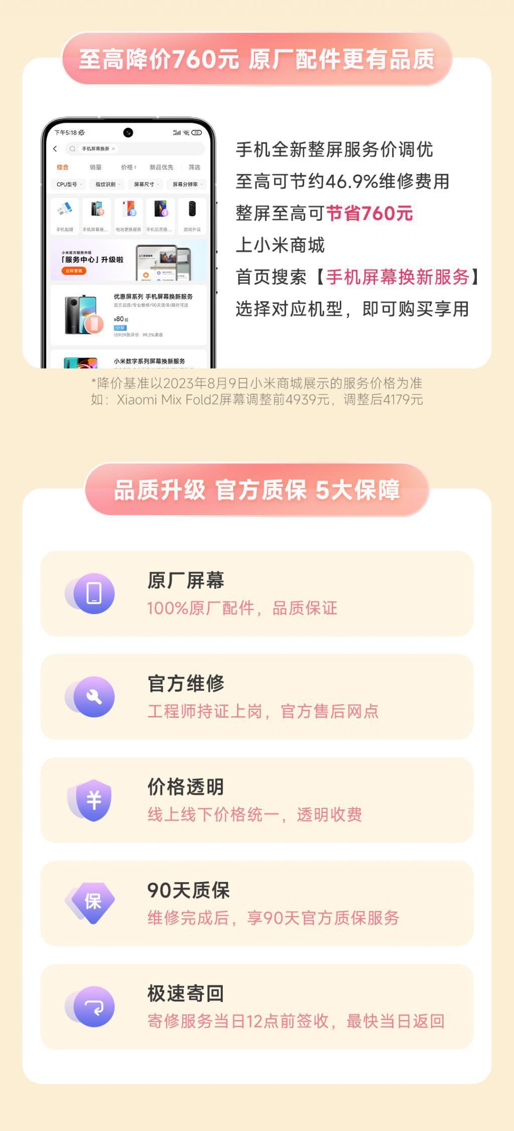 小米手机屏幕维修品质升级，服务费至高降价 46.9%