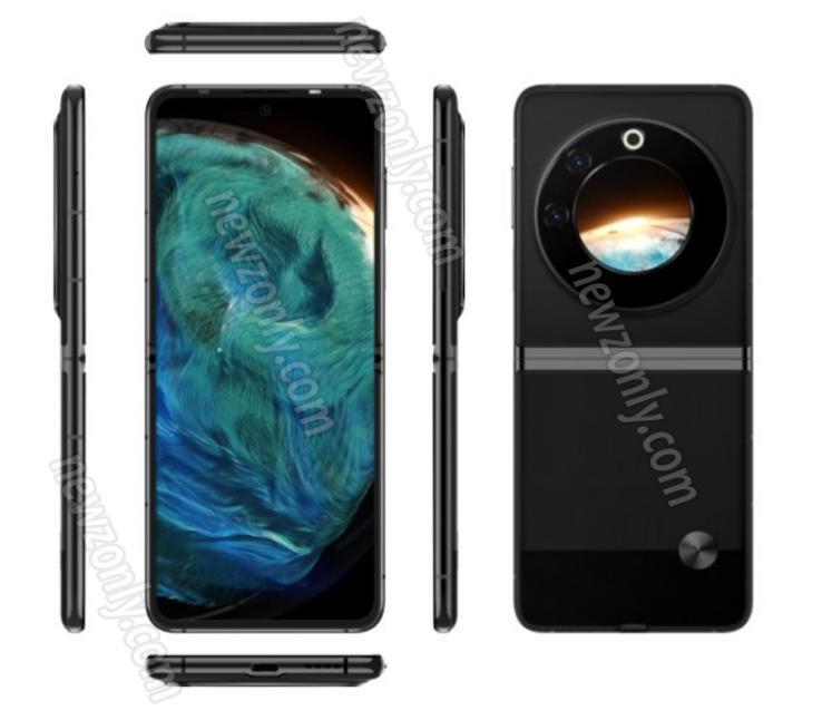 传音首款竖向折叠屏手机渲染图曝光：圆形背屏，天玑 8050 处理器