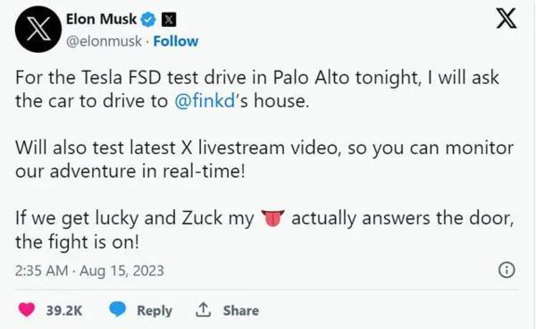 马斯克想上门“约架”扎克伯格 Meta发言人：CEO不在家