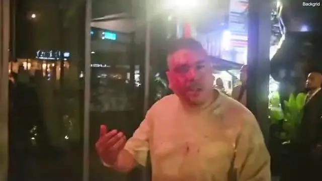 梅西小贝聚会现场发生冲突，男子被打得满脸血，小七速离场