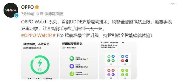 OPPO Watch 4 Pro续航全面提升！10分钟闪充用一天