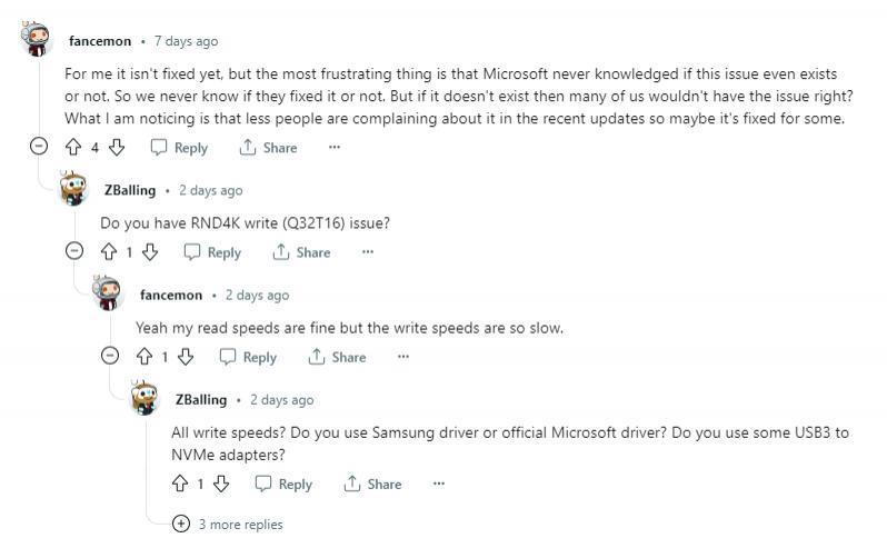 部分Win11用户反馈安装8月更新后，仍未修复 SSD 速度不达标问题