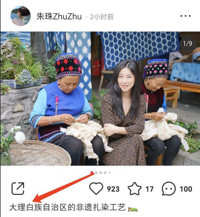 朱珠晒全家游大理，体验扎染却被质疑摆拍