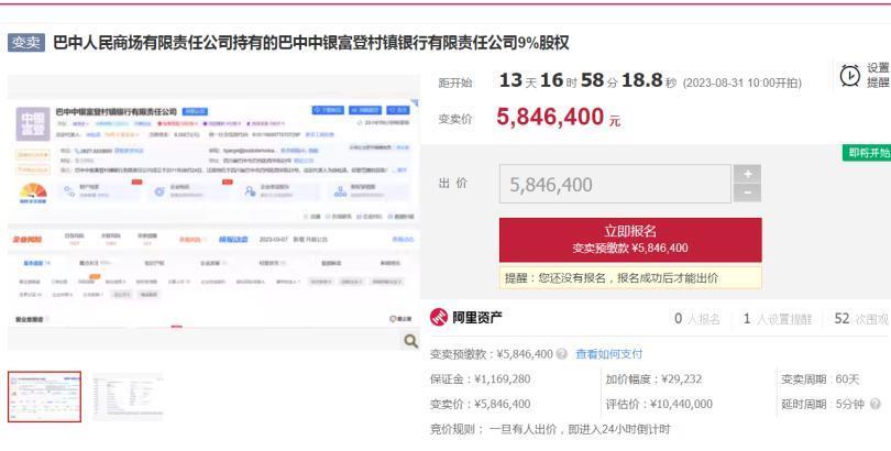 600万成大股东！村镇银行大笔股权频现拍卖