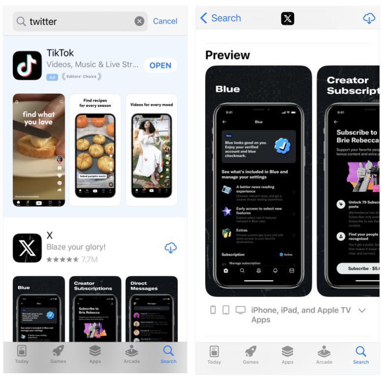 推特更名“X”后，该应用在苹果 App Store 下载量大幅下降