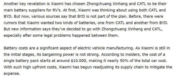曝小米电动汽车可能只有1%利润率 且放弃比亚迪电池