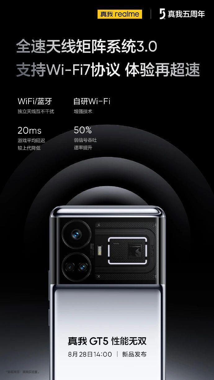 下周一见！真我GT5官宣搭载三频GPS定位系统，支持Wi-Fi 7协议