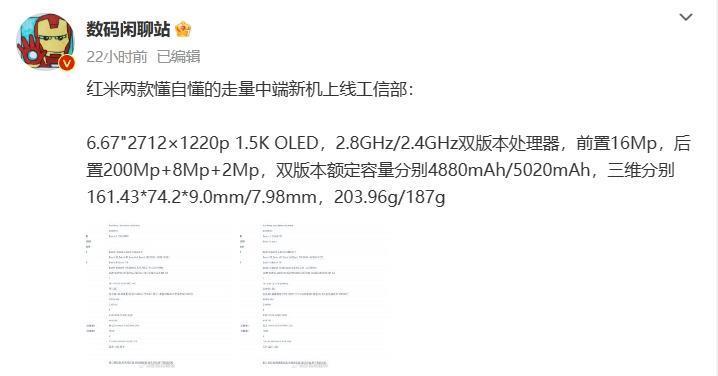 Redmi Note 13系列入网工信部：配备6.67英寸OLED屏
