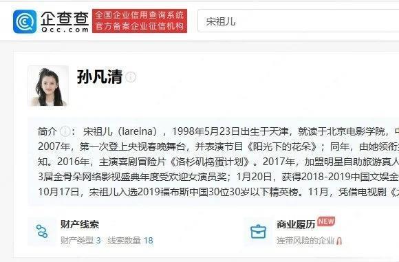 网传宋祖儿遭实名举报偷税漏税 名下多家公司已注销