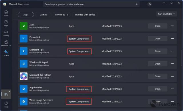 微软悄然升级Microsoft Store，预装应用现称为“系统组件”