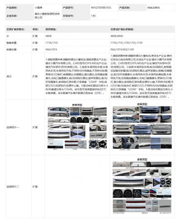 小鹏 P5 车型在工信部公示变更拓展信息，整体变化不大