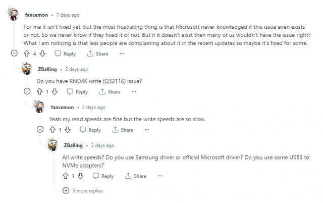 部分Win11用户反馈安装8月更新后，仍未修复 SSD 速度不达标问题