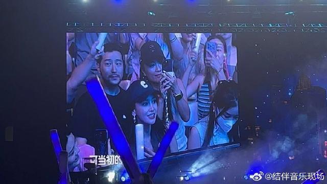 Angelababy看林俊杰演唱会 挥舞荧光棒笑容灿烂