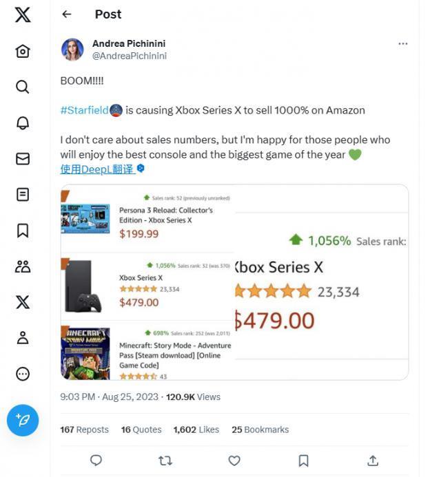 受《星空》临近发售影响，Xbox Series X主机美亚销量增幅超1000%