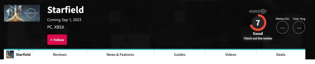 《星空》游戏全球媒体评分解禁：IGN 和 GameSpot 仅给出7分评价