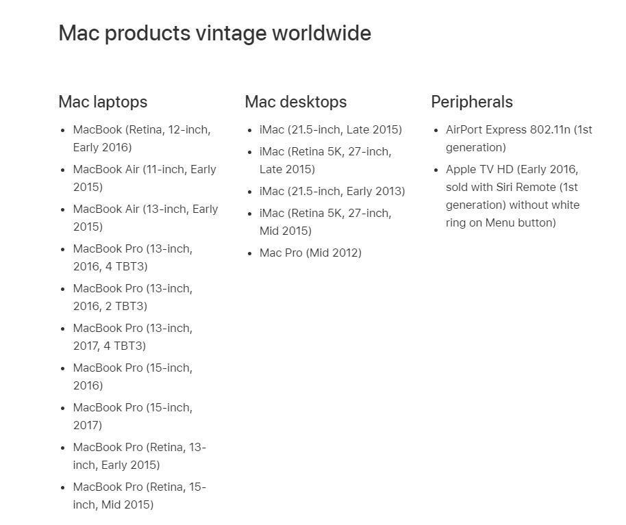 苹果将 2017 款 Touch Bar 版 MacBook Pro 电脑列为过时产品