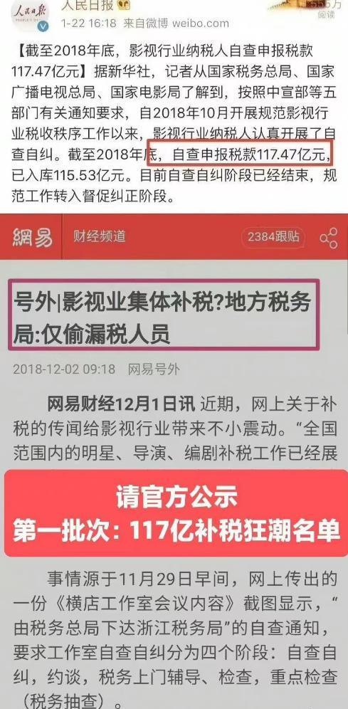 大瓜！补税明星名单疑曝光，沈腾赵丽颖等人在列，吴京补税3亿