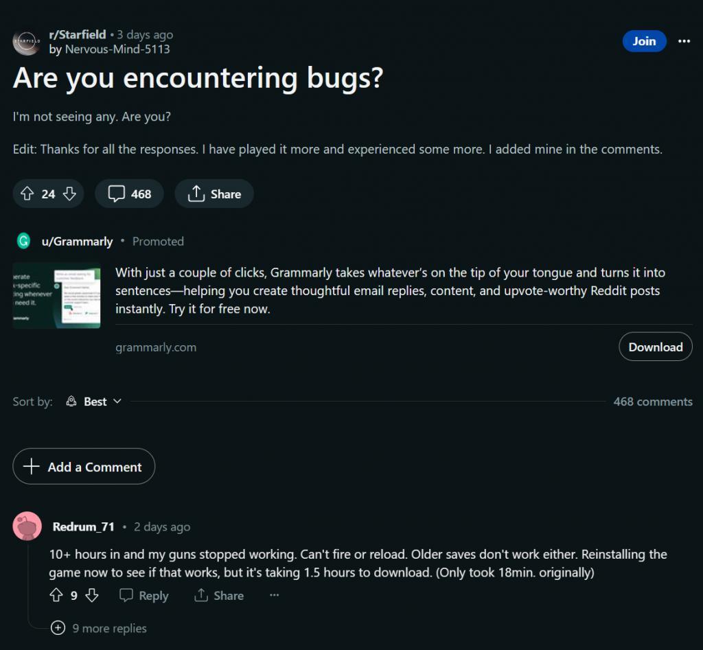 B社副总裁承认《星空》中有 Bug，但认为“不影响玩家游戏体验”