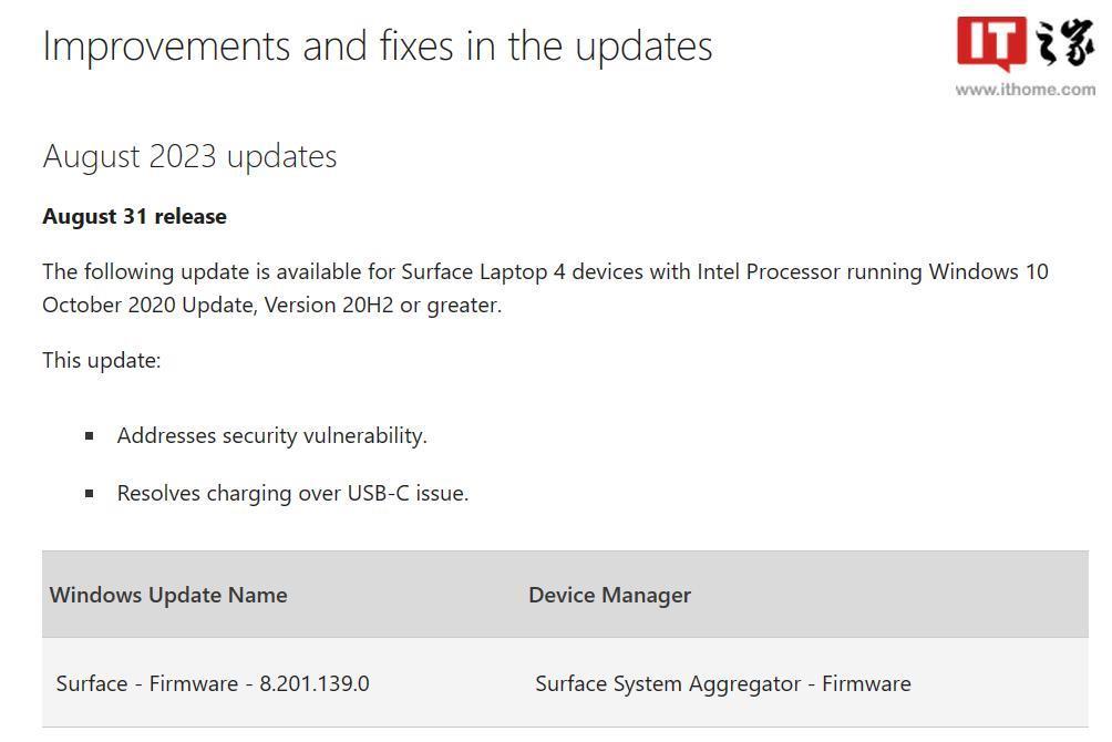 微软 Surface Laptop 4 电脑 8 月固件更新，修复 USB-C 充电问题