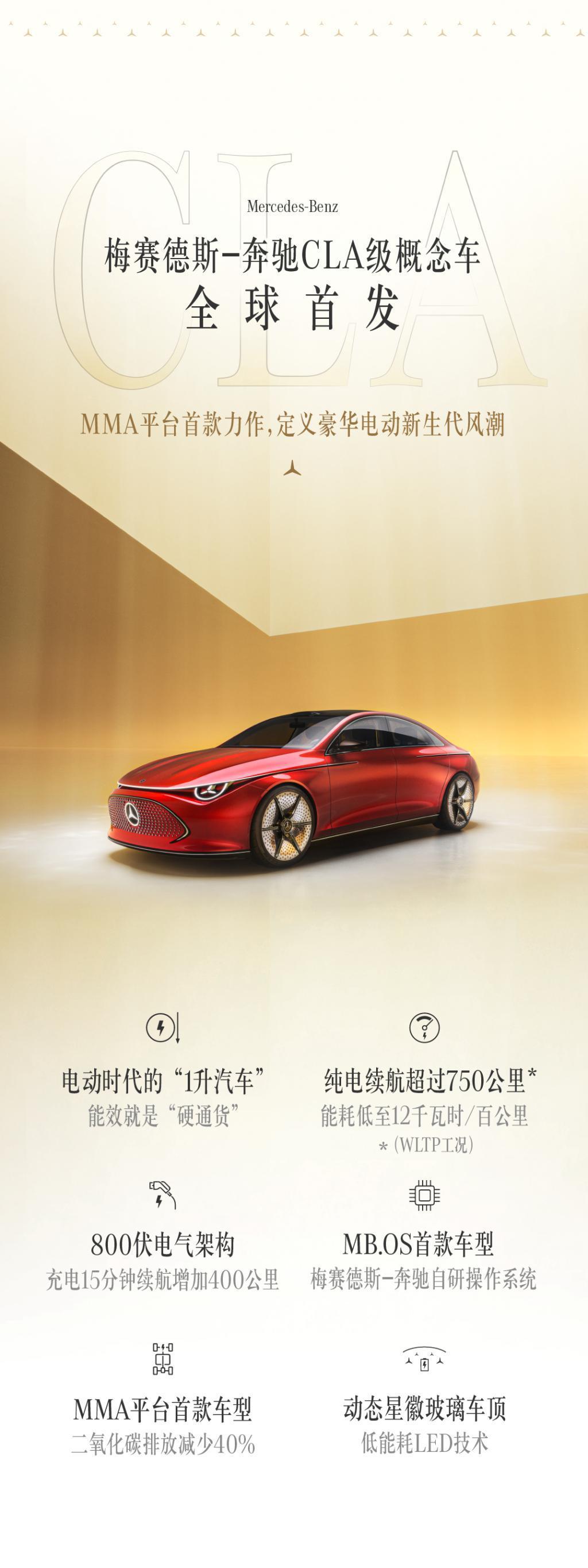 梅赛德斯-奔驰 CLA 级概念车全球首发亮相，MMA 纯电架构平台