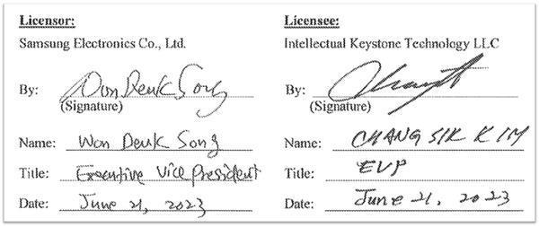 三星向子公司IKT授予96项美国半导体专利独家许可