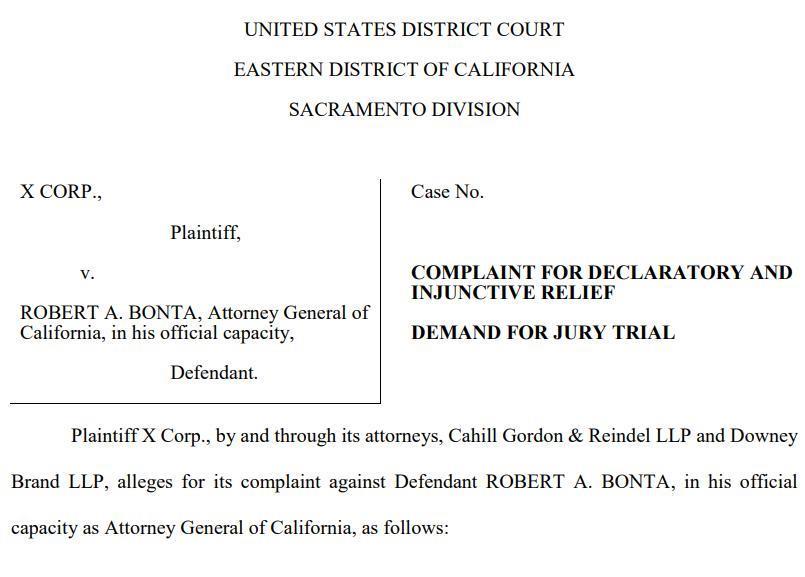 X（推特）就社交媒体内容审核法起诉加州