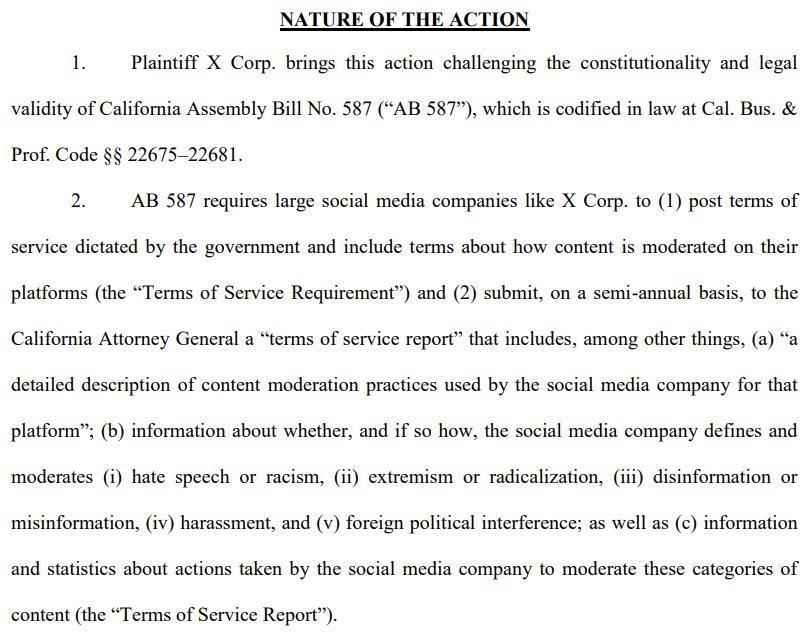 X（推特）就社交媒体内容审核法起诉加州