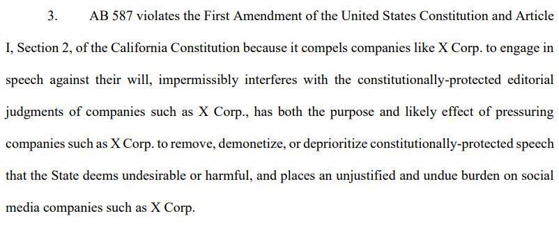 X（推特）就社交媒体内容审核法起诉加州
