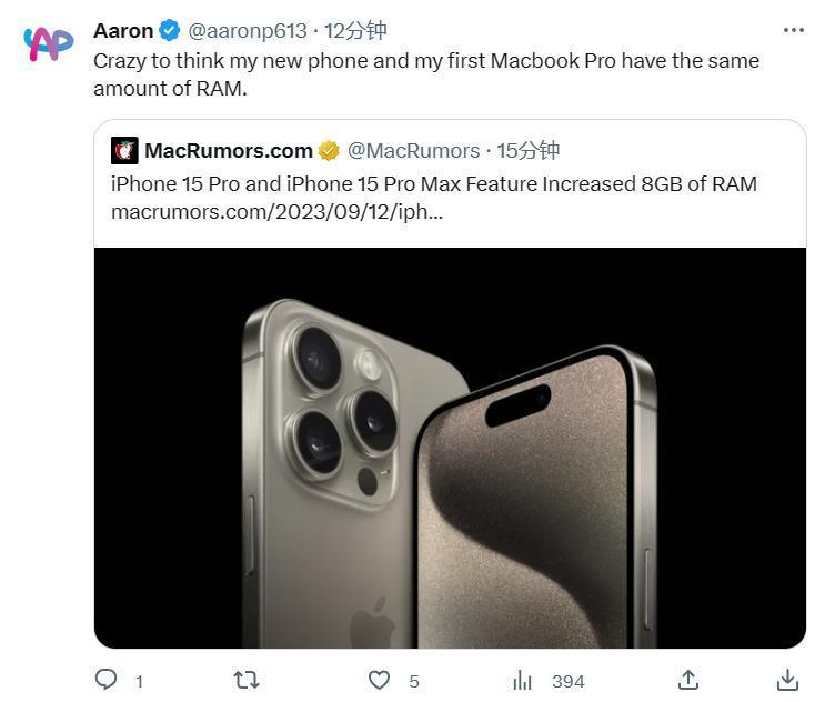 苹果 iPhone 15 Pro / Max 手机确认升级到 8GB 内存
