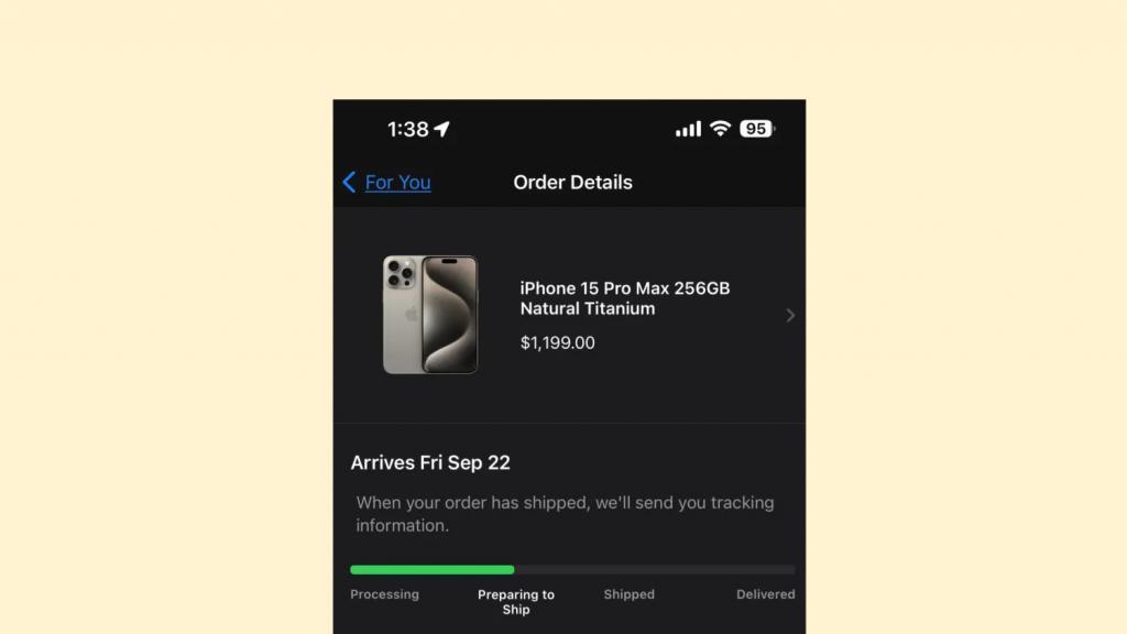 部分首批苹果 iPhone 15 / Pro 订单状态已进入“准备发货” 阶段